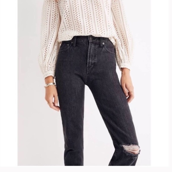 Madewell Perfect Vintage Jean in Roxstone Black Wash Knee-Rip Edition 28 - Picture 9 of 10